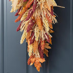 Glitzhome 28'' Artificial Fall Teardrop Swag, Autumn Harvest Multi-Colored Sorghum Door Swag, Hanging Flower Wreath for Thanksgiving Fall Front Door Window Wall Decor