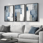 Large Framed Blue and Grey Abstract Wall Art, 3 Piece Modern Canvas Prints Paintings Artwork for Walls, Minimalist Abstract Block Pictures for Living Room Entryway Hallway Bedroom Wall Decor 20x30 In