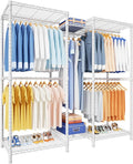 Ulif E12 Clothes Rack，Heavy Duty Freestanding Garment Rack with Shelves，Metal Clothing Closet Storage System for Hanging Clothes，57.1" W x 16" D x 76.5" H, Hold 860 lbs，White