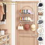 Over Door Hat Organizer 3 Tier Wall Mounted Hat Rack with 2 Adjustable Metal Basket and 3 Hooks Hat Organizer for Baseball caps Hat Hanger Holder Display for Door Closet, Cap Organizer Storage