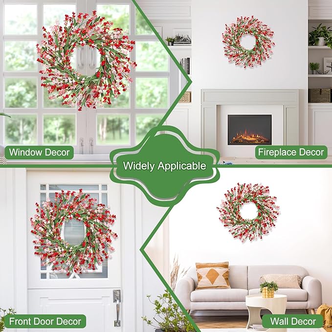 Artgar Front Door Wreath 26 Inch Spring/Summer Wreaths for Front Door, Front Door Wreaths for All Seasons for Indoor Outdoor Home Office Wall Window Wedding Farmhouse Decor (Red Pink)