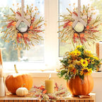 6 Pcs 9 inch Fall Wreaths Thanksgiving Artificial Swag Wreaths Autumn Hanging Wreath Harvest Candle Rings for Cabinets Farmhouse with Ribbon for Front Door Porch Wall Window Decoration