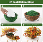 Artificial Fake Hanging Baskets Fall Flowers for Outdoors Autumn Decoration, 12 PCS Faux Daisy Silk Plants Outside UV Resistant Look Real Yard Patio Front Porch Balcony Home Decor (Orange Yellow)