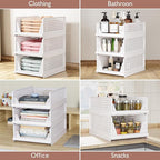 CTSNSLH 5 Pack Closet Organizers Storage Box, Closet Storage Stackable Storage Bins, Plastic Drawer Basket for Wardrobe Cupboard Kitchen Bathroom Office, White