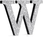 Qunclay 12'' Silver Crystal Diamond Bling Letters Crushed Diamond Decoration Wooden Glitter Letter with Screw and Hooks Rhinestone Gift for Wedding Y2k Mcbling Bedroom Wall Decor (Letter W)