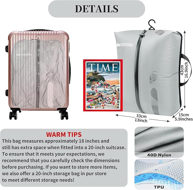 Vacuum Bags for Travel, Professional IP67 Reusable Vacuum Compression Bags for Travel Suitcases and Backpack, Durable Space Saver Bag (2 PACK, No Pump)