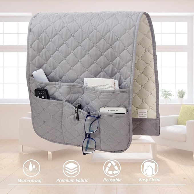 Armchair Caddy for Couch Remote Control Holder Non-slip Waterproof Sofa Armset Organizer with 4 Pockets Couch Chair Armrest Storage for TV Remote Control Phone Book 35"x13" Grey 1 Pack