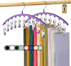 Legging Organizer for Closet, Metal Yoga Pants Hanger w/Rubber Coated 1 Pack w/10 Clips Hold 10 Leggings, Hangers Space Saving Hanging for Closet Organizers and Storage-Purple