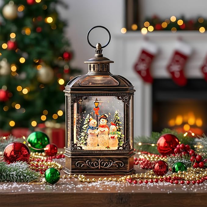 Christmas Snow Globe Swirling Glittering Snowman Choir with Music & Timer, USB Lined/Battery Operated Lighted Water Lantern for Christmas Festival Decoration Gifts