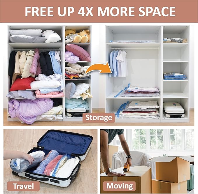 Cozy Essential Vacuum Storage Bags, Compression Space Saver Bags for Clothes, Comforters, Blankets, Pillow, Bedding, Sealer Clothing Storage,8 XXL Jumbo
