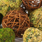 Decorative Balls for Centerpiece Bowls, 18pcs Fake Moss Balls + Wicker Rattan Balls Set Vase Bowl Filler for Home Garden Wedding Party Decor (Fresh Green + Rustic Brown)