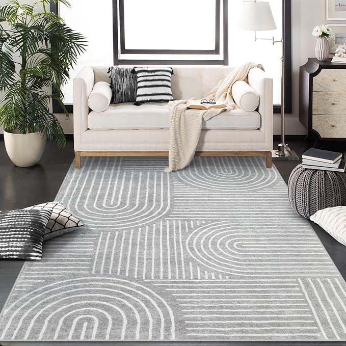 Lahome Abstract Washable Rugs, Soft Area Rugs 4x6 Non-Slip Grey Rug for Bedroom Entryway, Ultra-Thin Living Room Rugs Modern Throw Carpet for Nursery Kitchen(4'x6',Gray)