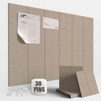Large Felt Cork Board Alternative - 36" x 24" Bulletin Board with 30 Pushpins, 6 Pack Adhesive Cork Board, Sound Absorbing Fabric Wall Tiles, for Office Home Music Class, Dark Camel