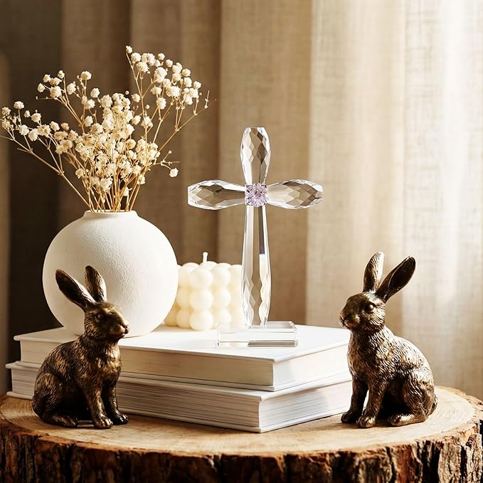 YWHL Crystal Standing Cross Decor, Religious Easter Gifts for Women Men, Handmade Glass Holy Cross Collectible Figurines for Home Decoration, Christmas Decoration for Pary
