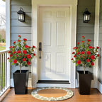 Bellacat 4ft Artificial Camellia Tree with Silk Red Flowers, 48in Faux Camellia Plant with Lifelike Trunk, Fake Flower Tree Potted Front Door Plants for Porch Patio Deck Living Room Decor, 2Pack