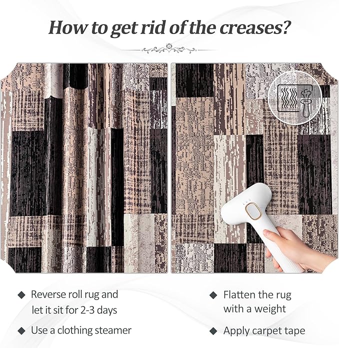 FlyDOIT Modern Geometric Patchwork Area Rug, 8x10 Chocolate Large Rugs for Living Room, Rockwood Collection Indoor Rugs for Bedroom, Throw Carpet Floor Decor for Entryway Dining Room Office Nursery