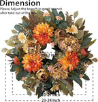 WANNA-CUL 24 Inch Spring Fall Wreaths for Front Door,Fall Wreath with Orange Hydrangea&Peony and Dahlia -Fall Decoration for Home-Fall Decor Door Wreath for Valentines Day,Mothers Day,Autumn,Harvest