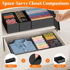 Drawer Organizer Clothes, 24 Pack Drawer Organizers and Underwear Organizer for Nursery, Dividers Clothes Organizer, Closet Organization and Foldable Storage Bins for Sock, Bra, Tie, Black