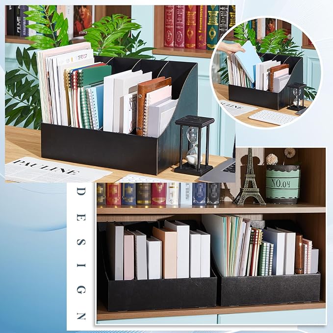 3 Pack Cardboard Magazine File Holders 12 Grids Vertical Book Bins 10.6'' x 10.2'' x 14'' Magazine Document Storage Box for Desk Shelves Home Office Classroom Library Use (Black)
