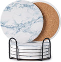 Hoewina 6Pcs Drink Coasters with Holder, Natural Style Ceramic Drink Coaster, Absorbent Coasters Set Suitable for Kinds of Cups, Modern Style Coasters for Coffee Table, 4 Inches（Style 6）