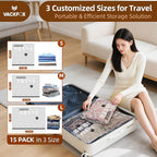 15 Pack Vacuum Seal Bags with Wireless Rechargeable Electric Pump,Vacuum Storage Bags with LED Light (5L+5M+5S),Vacuum Bag with Electric Pump,Space Saver for Clothes and Clothing Travel