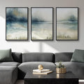 Large Framed Abstract Landscape Wall Art, 3 Piece Blue Watercolor Canvas Prints Paintings Artwork for Walls, Misty Lake Mountain Nature Pictures for Living Room Entryway Bedroom Wall Decor 20x30 In