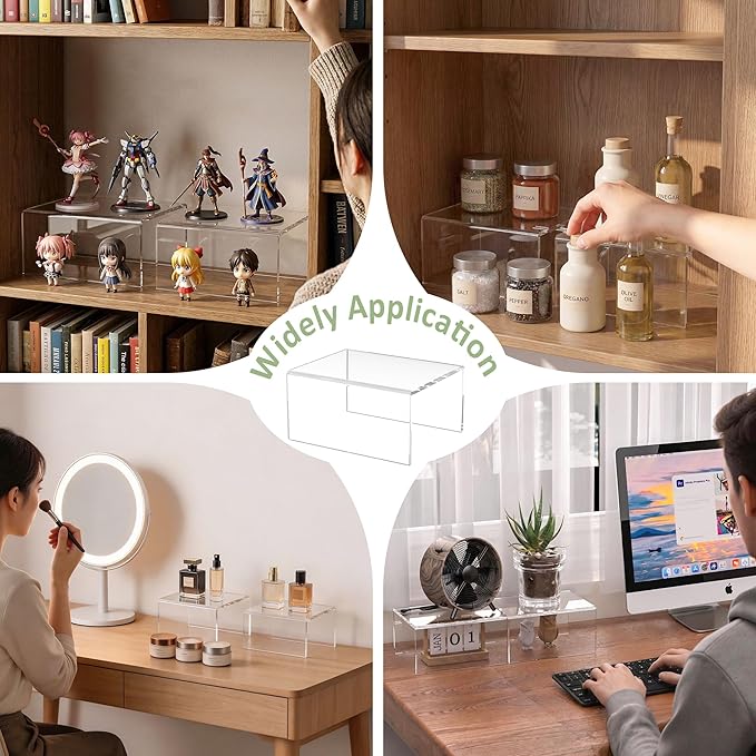 Acrylic Shelf Riser 6x4.7x3 pack of 2, Desktop Rectangular Acrylic Tray Pedestal Stand for Home Décor, Figures, Manga or Other Collectibles, 6x4.7x3 Inch