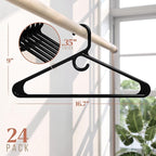 NEATERIZE Thick Heavy Duty Hangers - Black Plastic Clothes Hangers 24 Pack - Great for Coat Hanger, Jackets Jeans & Suit Hanger for Closet - New Apartment Essentials Percheros Ganchos para Colgar Ropa