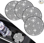 COCASES 4 Pack Bling Car Coasters, Car Cup Holder Coaster, Rhinestone Coaster for Cup Holders, Silicone Car Coasters for Women Car Interior Accessories (2.75'' White Crystal Circle)