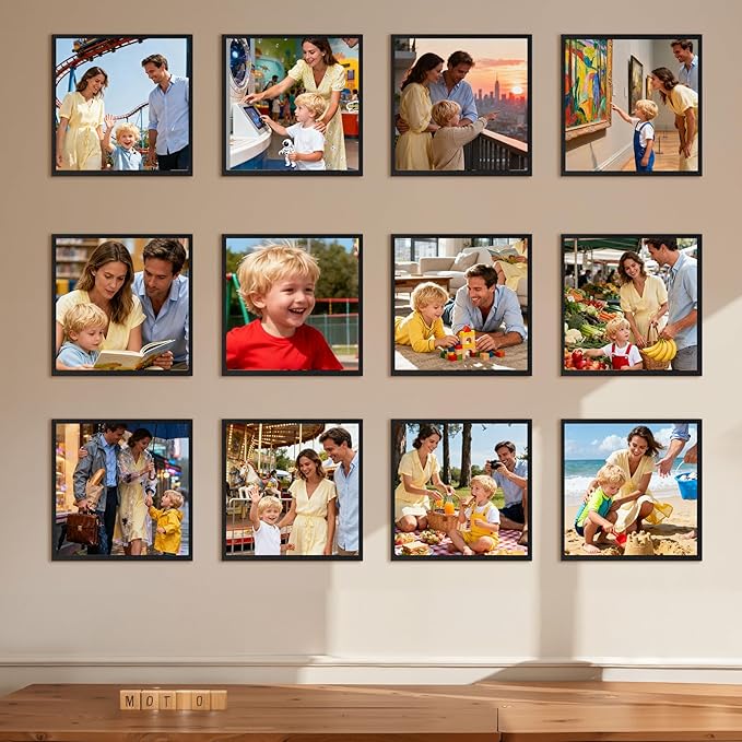 Lyeasw 12x12 Picture Frames Black 12 Pack,Square Matted Wood Grain Lightweight 12 x 12 Photo Frames for Wall Collage and Desk & Home Decor.