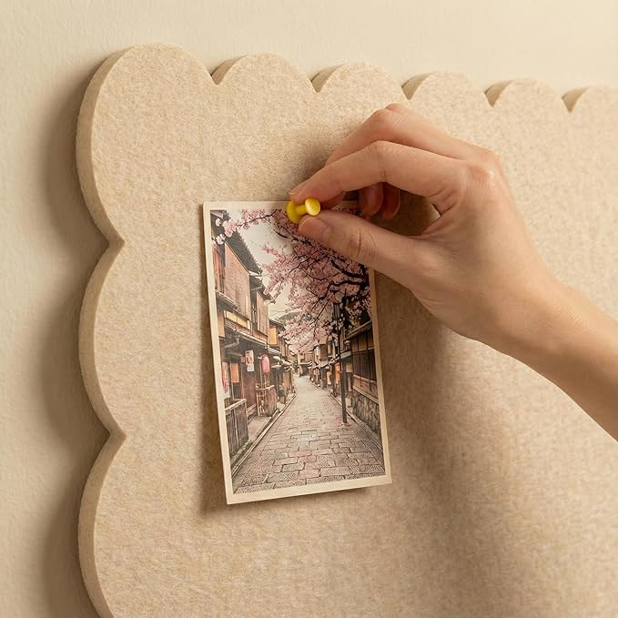 Scalloped White Felt Bulletin Board 36x24 Inches - Self-Adhesive Foldable, with 30 Pushpins, Cork Board Alternative - Decorative Pin Board for Wall, Home, Office & School (Flesh Pink, 36"x 24")