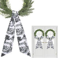 Black Wreath Sash for Front Door - 2 Pcs Dark French Toile Sashes for Wreaths Home Decor, Rustic Wreath Sash for Embroidery Monogram Farmhouse Yard