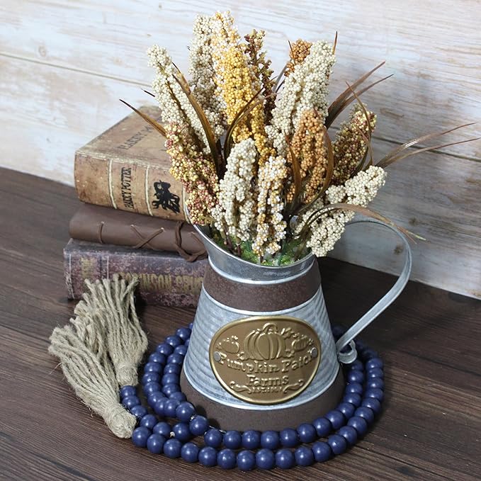 Farmhouse Decor Beads 59in Wooden Bead Garland with Tassels Rustic Coastal Room Accent Halloween Decorations for Home Wall Hanging Kitchen Island Table Mantle Shelf Country Decor, Navy Blue