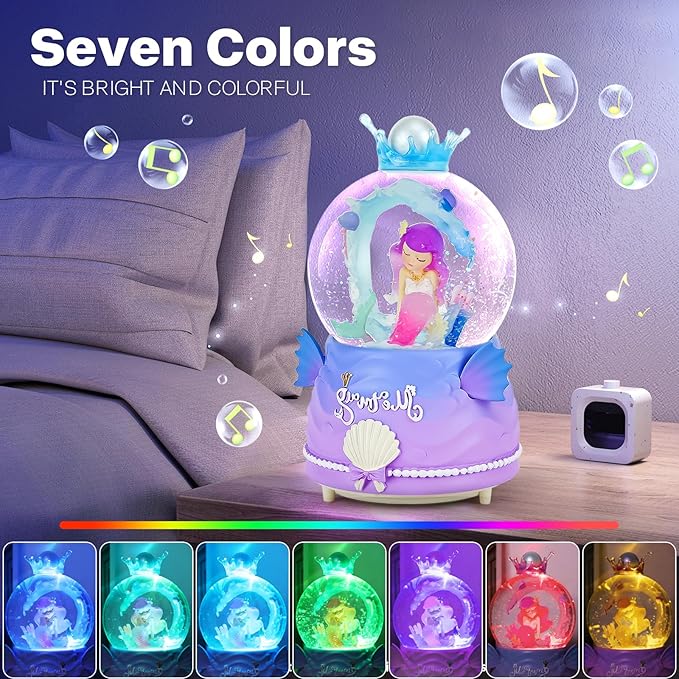 BREIS Snow Globe,3.15 Inch Mermaid Music Snow Globes with Automatic Snowflake LED Lights,Unique Birthday Christmas Valentine's Day Gift for Girls Kids Adults Home Decorations