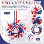 6 PCS Mini 4th of July Patriotic Kitchen Cabinet Wreaths Small Red White and Blue Floral Swag Wreath for Front Door with Forsythia Flowers Independence Day Hanging Wreaths for Memorial Day Porch Wall
