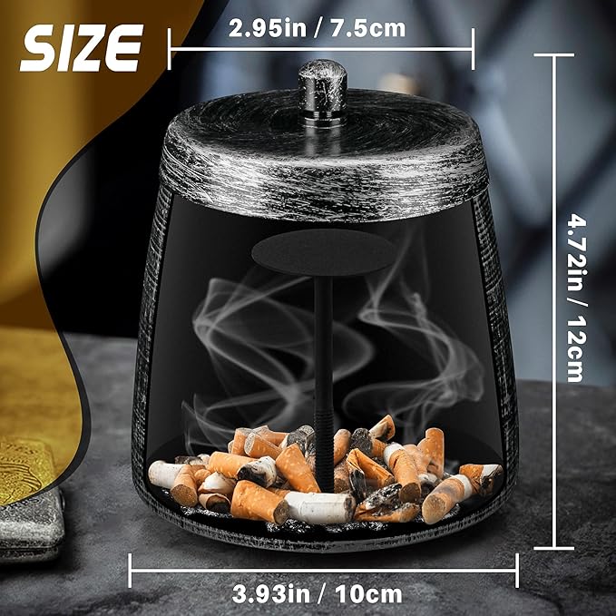 Ashtray for Cigarettes Outdoor, Outdoor Ashtray with Lid for Cigarette, Metal Odorless Windproof Smokeless Ash Tray for Patio Home Office Tabletop Balcony
