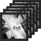 KTKDE 8x8 Picture Frame Set of 5, Black Wooden frames, Wall Hanging for Tapletop Display, Best Square Photo Frame Studio Gallery for Photos, Posters & Art Prints