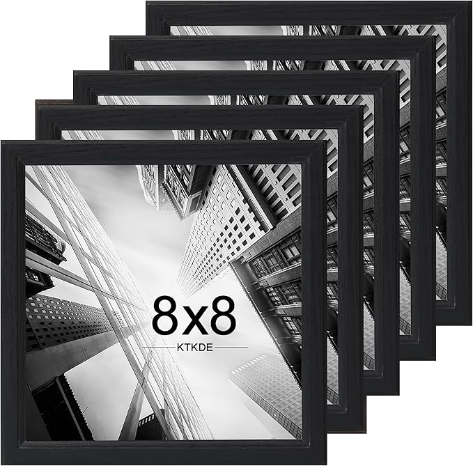 KTKDE 8x8 Picture Frame Set of 5, Black Wooden frames, Wall Hanging for Tapletop Display, Best Square Photo Frame Studio Gallery for Photos, Posters & Art Prints