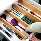 Utoplike Bamboo Drawer Dividers Large, 4'' High Adjustable Kitchen Drawer Organizers for Clothing, Spring Loaded, Works in Bathroom, Bedroom, Dresser, Desk, 4 pcs