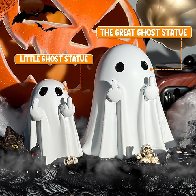 Halloween Ghost Figurine - Large Size 4.5 in Ghost Statue, Halloween Ghost Figurines for Home, Desk, Party Decor, Spooky & Cute Ghost Decor Home Decor Indoor (Big)