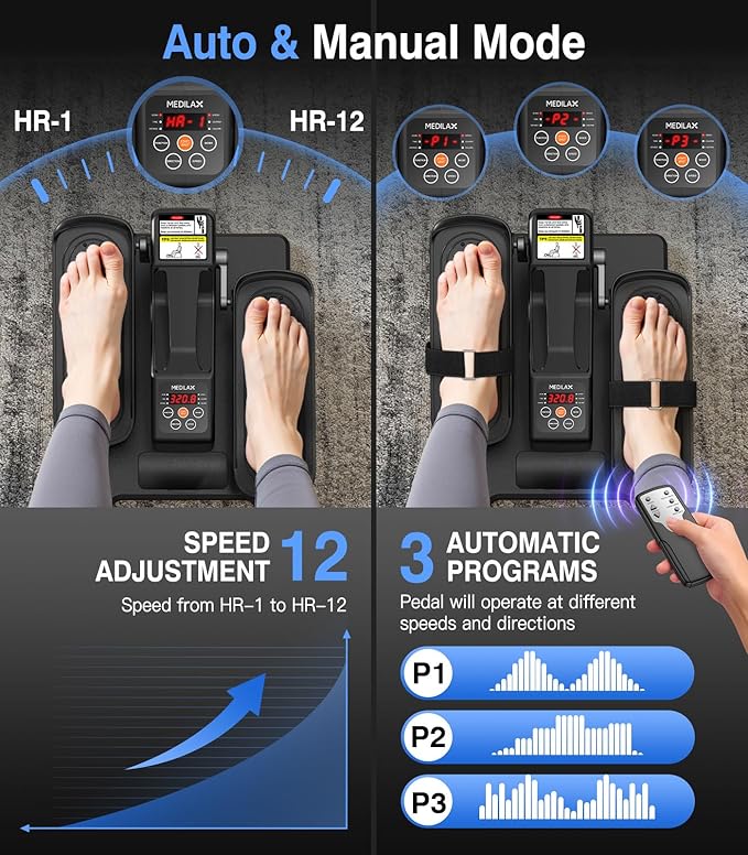 Portable Under Desk Elliptical Machine with Wireless Remote. 12 Manual & 3 Automatic Speeds. Pedal Ellipse Leg Exerciser. Leg Exerciser While Sitting for Seniors Adults Home Office