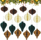 Gilprop 16 Pcs Christmas Paper Honeycomb Ornaments Paper Lantern Ornament 3D Hanging Honeycomb Balls Vintage Christmas Hanging Neutral Ornaments Decorations for Christmas Tree Xmas Holiday Party Decor