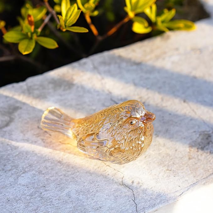 H&D HYALINE & DORA Blown Glass Birds Collectible Figurines Crystal Birds Gifts for Women Glass Figurines for Animal Lovers for Table Centerpiece Home Decor(Champagne)