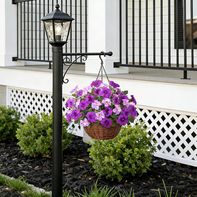 6 Pcs Artificial Petunia Flowers for Outdoor, Fake Spring Petunias Faux Silk Flowers for Outdoors UV Resistant Plants for Planters Garden Porch Patio Window Box Indoor Table Decor(Double Purple)