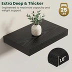 Floating Shelves for Wall 16 in x 9.3 in Deep, Wall Mounted Rustic Wood Shelf with Invisible Brackets for Storage & Display, Living Room Bedroom Bathroom, Black, 2 Pack