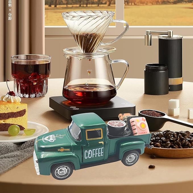 Vintage Mini Metal Pickup Truck with The Coffee Decor and The 4 Books,for Home Farmhouse Kitchen Decor & Coffee Decorations (Coffee-Green)