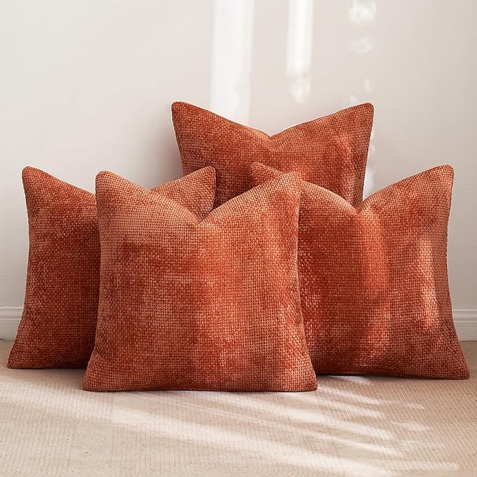 MIULEE Pack of 4 Couch Throw Pillow Covers 20x20 Inch Burnt Orange Soft Decorative Chenille Pillow Covers Farmhouse Accent Cushion Covers for Boho Home Decor Sofa Bedroom Living Room
