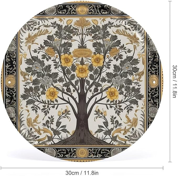 Wall Picture, with Tree Pattern Printed Circular Iron Hanging Picture,Wall Art Decor,Home for Bedroom Living Room Bathroom Decor,Iron Painting 11.8X11.8 in