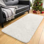 OLANLY 3x11 Machine Washable Runner Rugs for Hallway, Soft Fluffy Shaggy Bedside Rugs for Bedroom, Living Room, Indoor Floor Carpet for Kids Girls and Boys, Nursery Rooms, Home Decor Aesthetic, Ivory