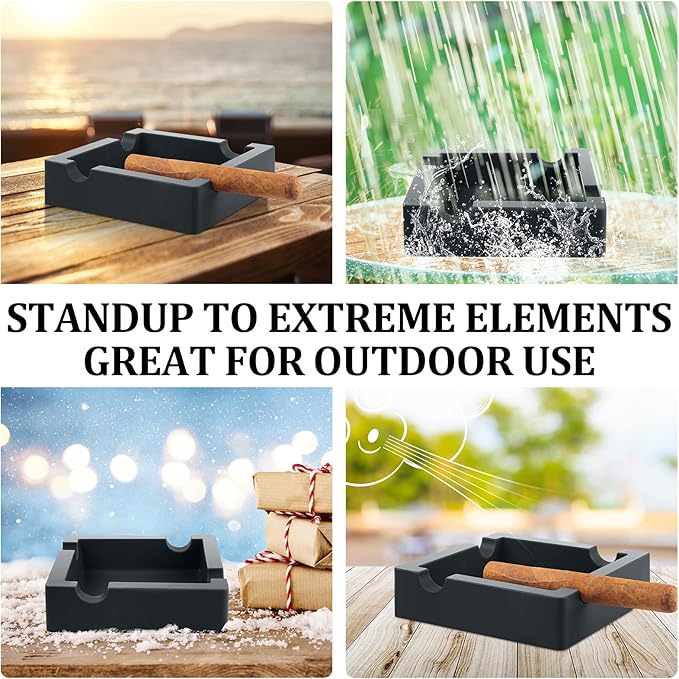 Cigar Ashtray,Silicone Outdoor Ashtray for Outside Patio Indoor,Large Cigar Rests Ash tray Outdoors,Unbreakable/Non-slip/Burn-resistant Ashtrays (Black)